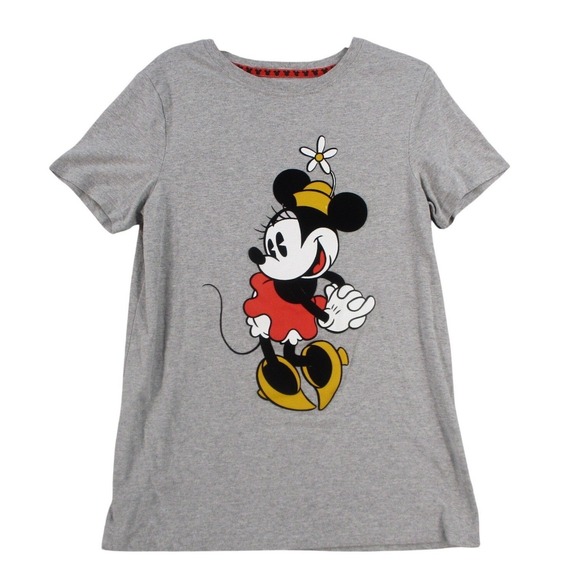 Disney Tops - Disney Minnie Mouse Graphic T-Shirt Gray Heather Short Sleeve Crew Neck Womens